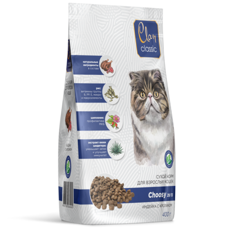 Купить clan classic choosy 29/13 сухой корм для взрослых кошек с индейкой и кроликом