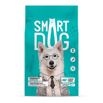 Купить smart dog сухой корм для взрослых собак крупных пород с ягнёнком, лососем, индейкой