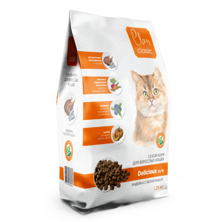 Купить clan classic delicious 32/15 сухой корм для взрослых кошек, с индейкой и белой рыбой