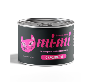 Купить mi-mi консервы для взрослых кастрированных котов и стерилизованных кошек с кроликом в соусе