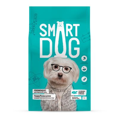 Купить smart dog сухой корм для взрослых собак всех пород с ягнёнком, лососем, индейкой