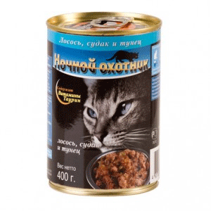 Купить Ночной охотник консервы для кошек кусочки в желе лосось судак тунец  