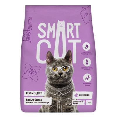 Купить smart cat сухой корм для взрослых кошек, с кроликом