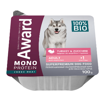 Award Monoprotein влажный корм для взрослых собак паштет из индейки с цукини (ламистер)