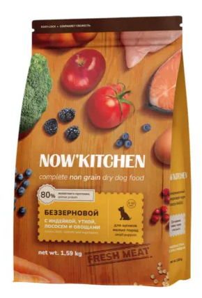 Купить now’ kitchen grain free сухой беззерновой корм для щенков малых пород с индейкой, уткой, лососем и овощами