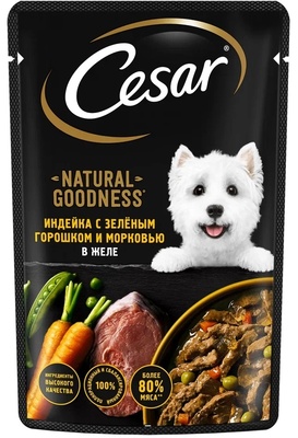 Купить cesar natural goodness влажный корм для взрослых собак,  с индейкой горохом и морковью в желе (пауч)