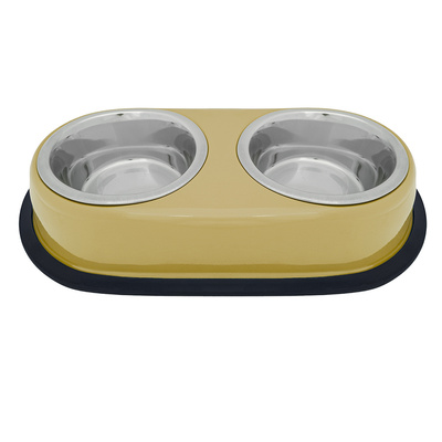 Купить tappi Лахар миска двойная металлическая нескользящая для собак и кошек, бежевая