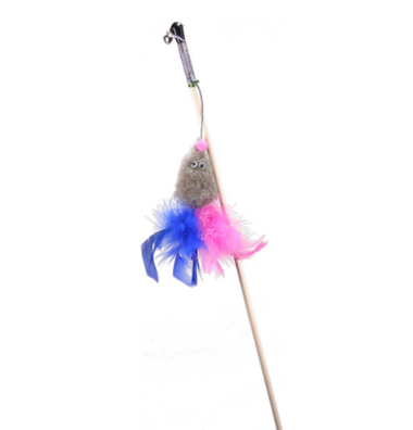 Купить gosi Игрушка для кошек  Дразнилка-удочка Мышь с перьевым хвостом, с кошачьей мятой, голубая