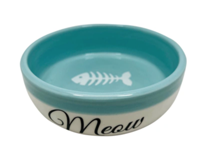 Купить №1 миска для кошек голубая, керамическая, с рыбкой