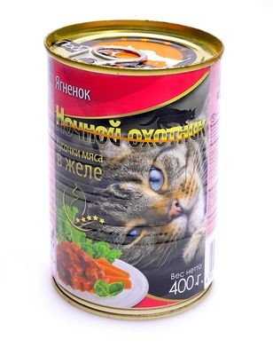 Купить Ночной охотник консервы для кошек мясные кусочки в желе ягненок