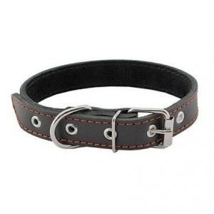 Homepet ошейник для собак кожаный простой двойной простроченный двухслойный черный