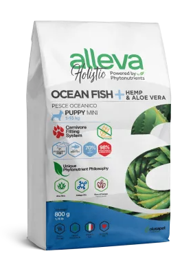 Купить alleva holistic puppy/junior ocean fish mini сухой корм для щенков мелких и миниатюрных пород с океанической рыбой, коноплей и алое вера