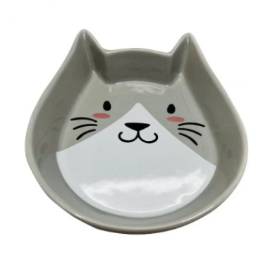 №1 миска для кошек, керамическая, серая, Мордочка кошки