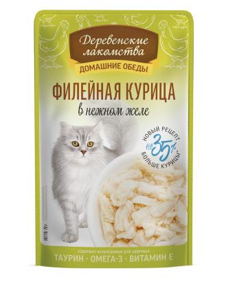 Купить Деревенские лакомства Домашние обеды филейная курица в нежном желе пауч для кошек