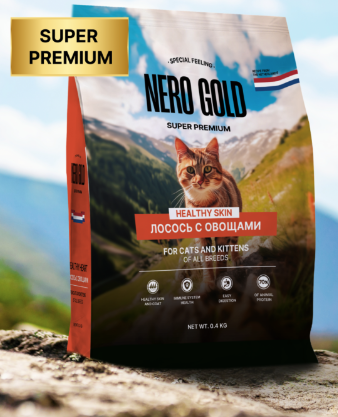 Купить nero gold super premium healthy skin all life stages salmon Сухой корм для кошек и котят всех возрастов с лососем и овощами 