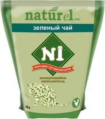 Купить n1 naturel комкующийся древесный наполнитель для кошек Зеленый чай