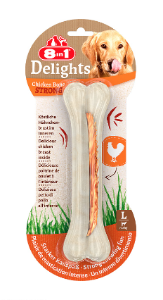 Купить 8in1 delights strong l лакомство для собак крупных пород сверхпрочная косточка с куриным мясом