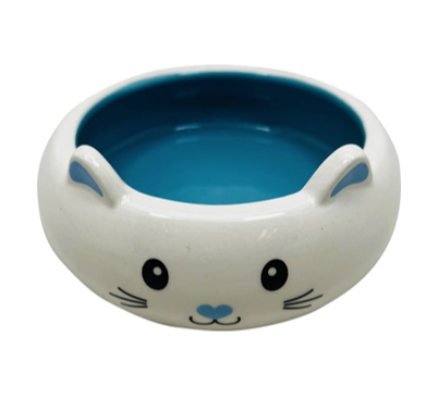 Купить №1 миска для кошек бело-голубая, керамическая, в форме кошечки