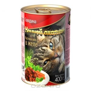 Купить Ночной охотник консервы для кошек кусочки в желе говядина