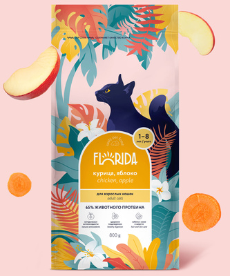 Купить florida сухой корм для взрослых кошек с курицей и яблоком