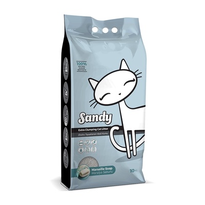 Купить sandy комкующийся наполнитель для кошек с ароматом марсельского мыла