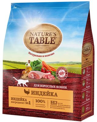 Купить nature's table сухой корм для взрослых кошек, с индейкой