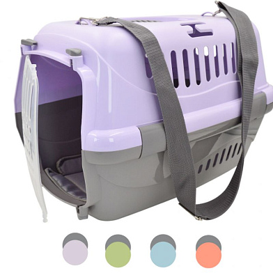 СКИДКА ZOOexpress переноска для собак и кошек "турне" с прозрачной пластмассовой дверцей (коврик + ремень)