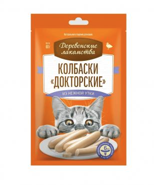 Купить Деревенские лакомства колбаски докторские из нежной утки для кошек
