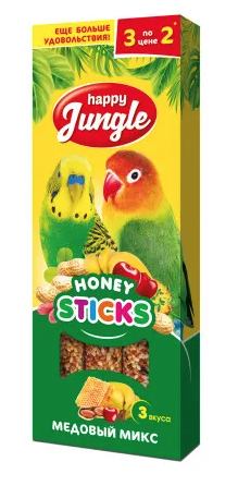 Купить happy jungle лакомство для птиц палочки микс 3 вкуса