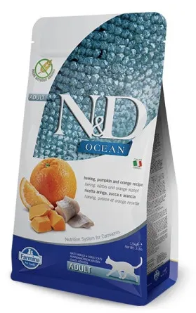 Купить farmina n&d ocean cat herring pumpkin & orange adult сухой беззерновой корм для взрослых кошек с сельдью, тыквой и апельсином