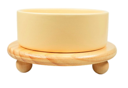 Купить mr.kranch bamboo миска керамическая на бамбуковой подставке для собак и кошек, желтая