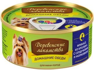 Купить Деревенские лакомства консервы для мини-пород, фрикасе из кролика с сердечками и морковкой