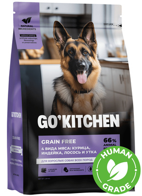 Купить go’kitchen adult 4 meat recipe сухой беззерновой корм для взрослых собак всех пород с курицей, индейкой, лососем и уткой