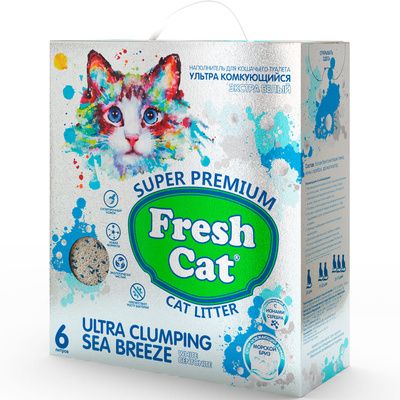 Купить fresh cat Наполнитель для кошек комкующийся бентонитовый  с ароматом "Морской бриз"