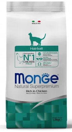 Купить monge cat hairball сухой корм для взрослых кошек для выведения комков шерсти