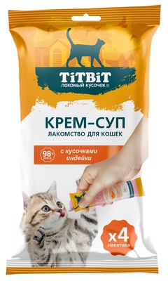 Купить titbit Лакомства для кошек крем-суп с кусочками индейки 
