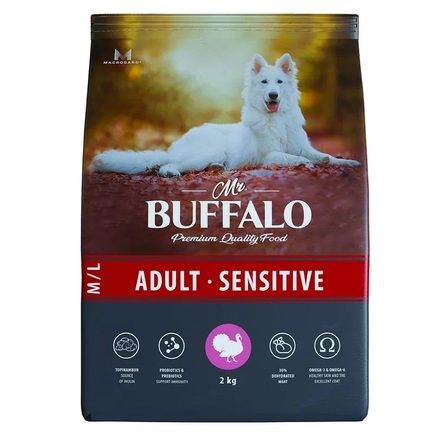 Купить mr.buffalo adult m/l sensitive сухой корм для взрослых собак средних и крупных пород, индейка