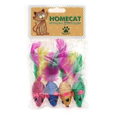 Купить homecat Игрушка для кошек Мышки веревочные с пером гремящие 