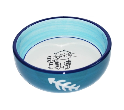 Купить №1 миска для кошек керамическая рисунок "кошка, косточки"