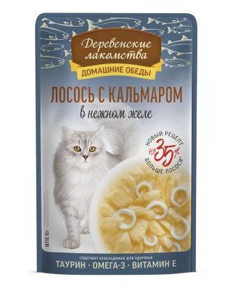 Купить Деревенские лакомства Домашние обеды лосось и кальмар в нежном желе пауч для кошек 