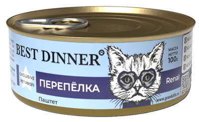 Купить best dinner exclusive vet profi renal консервы для взрослых кошек с заболеванием почек с перепелкой
