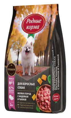 Купить Родные корма сухой корм для взрослых собак мелких пород с индейкой и тыквой