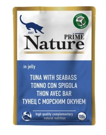 Купить prime nature влажный корм для взрослых кошек, тунец с морским окунем (пауч)