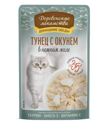 Купить Деревенские лакомства Домашние обеды тунец с окунем в нежном желе пауч для кошек