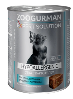 Купить ЗООГУРМАН expert solution hypoallergenic консервы для собак склонных к пищевым аллергиям с уткой и картофелем