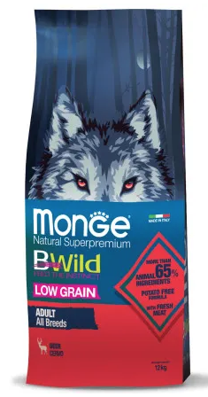 Купить monge dog bwild low grain сухой низкозерновой корм для взрослых собак всех пород из мяса оленя