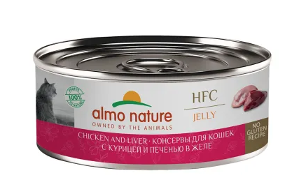 Купить almo nature hfc jelly chicken and liver влажный корм для взрослых кошек и котят с 3-х месяцев с курицей и печенью в желе, в консервах