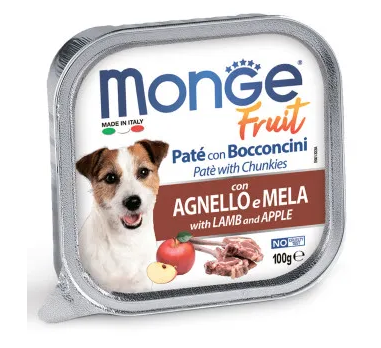 Monge Dog Fruit влажный корм для взрослых собак всех пород с ягненком и яблоком (ламистер)