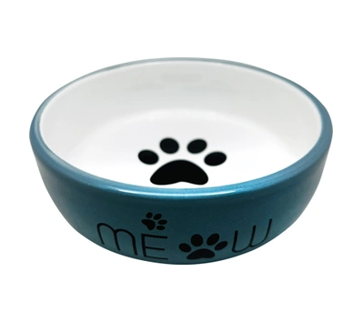 Купить №1 миска для кошек синяя, керамическая, с лапкой кошки