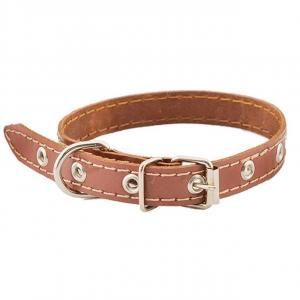 Homepet ошейник для собак кожаный простой простроченный коричневый